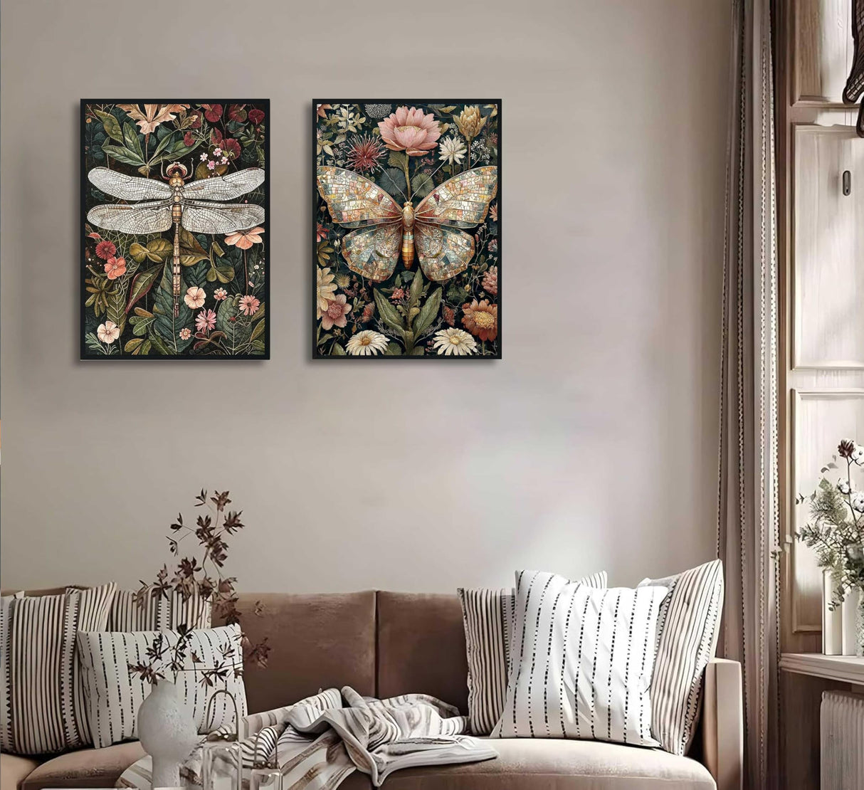 2 Pack Paint by Number Kit 16x20inch Dragonfly Butterfly Insect Art, DIY Painting Set with Floral Background, Intricate Nature Inspired Craft for Home Decor Gift Generic