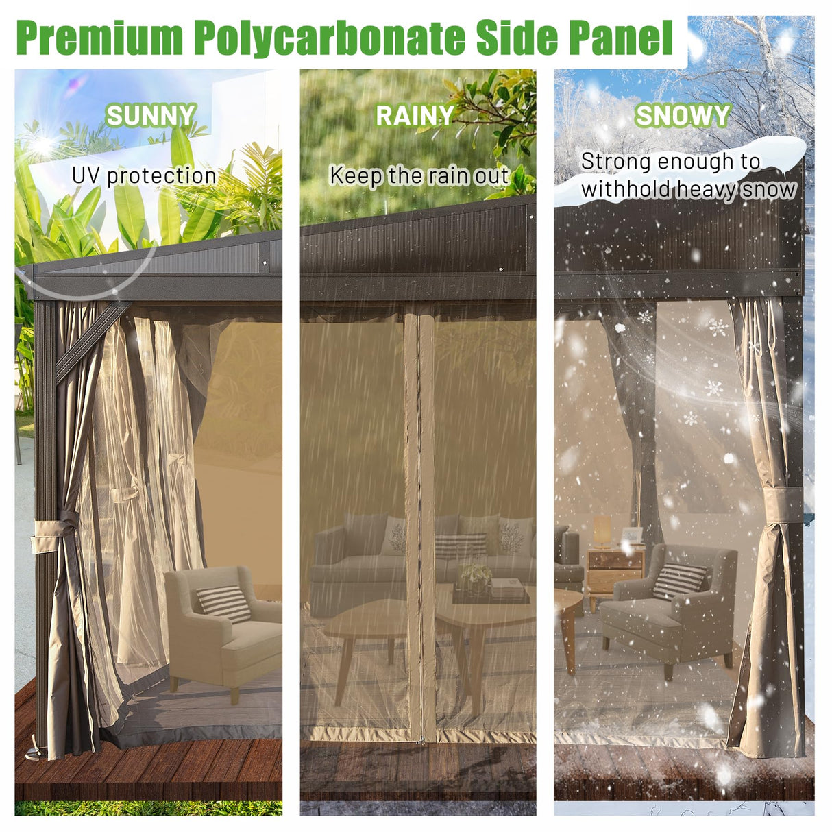 DOMI 10x12FT Lean to Gazebo with Aluminum Frame, Outdoor Hardtop Wall Mounted Gazebo with Sloping Galvanized Steel Roof, Netting Curtain for Deck, Porch, Backyard domi outdoor living