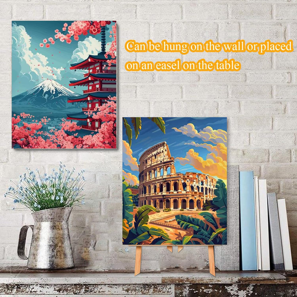 4 Pack City Landscape Paint by Numbers Kit for Adults Beginner with Frame,Paint by Number with Wooden Easel DIY Adult Paint by Number Kits for Home Decor 9x12inch Kaixine