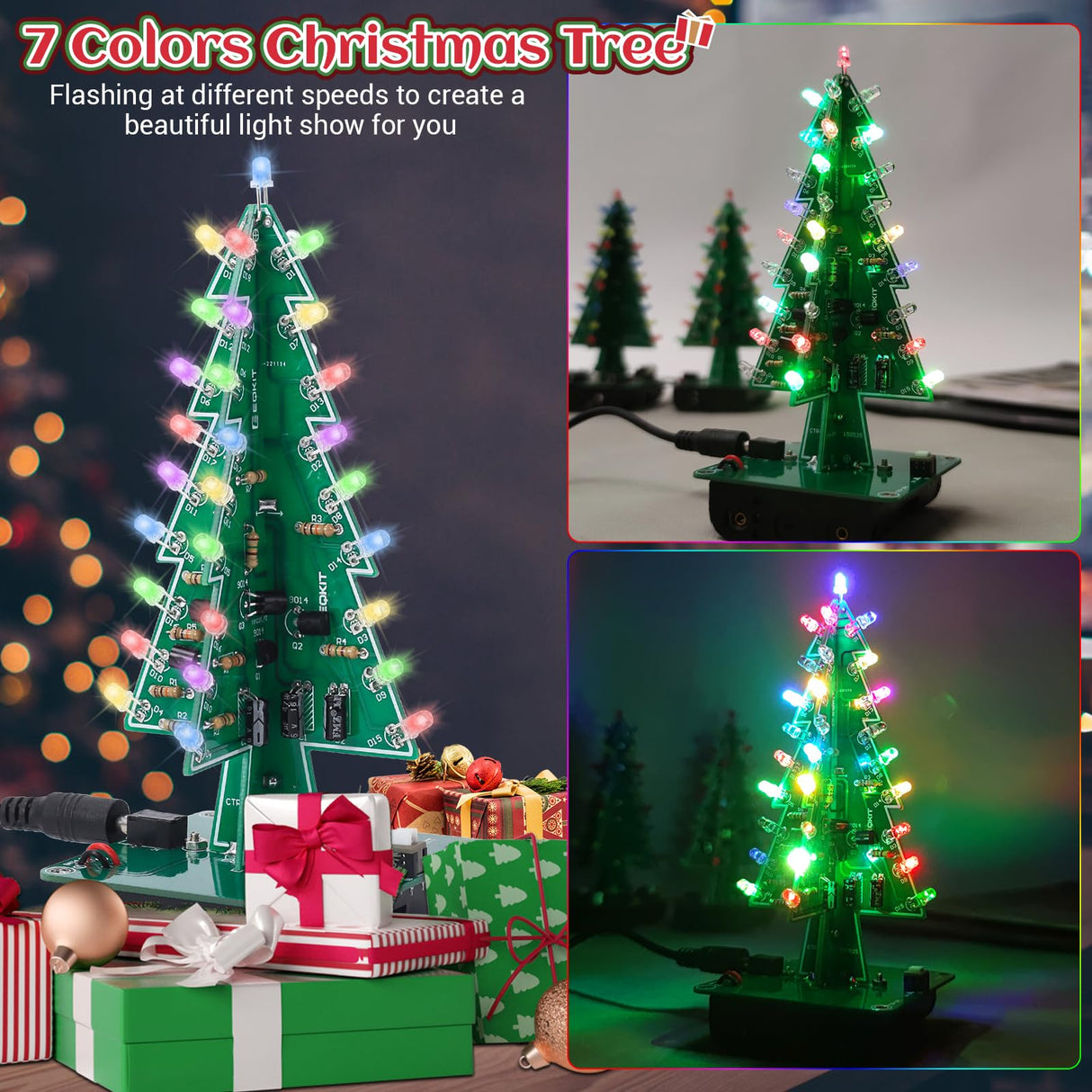 IS Christmas Tree Soldering Project, Icstation 3D Xmas Tree Soldering Kit with LED Flashing Lights Soldering Practice 7 Colors DIY Electronic Assemble Kit for Learning Teaching STEM Educational IS