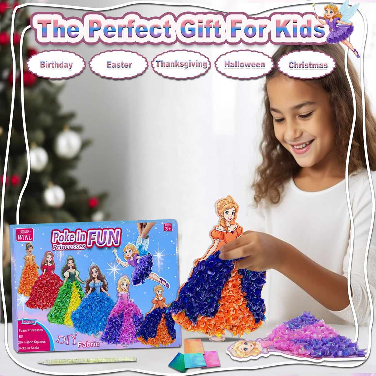 mom&myaboys Poke in Fun Art Kit for Kids DIY Princess Craft Set Birthday Gifts for Girls Ages4-8,Mess-Free Art for Children Fun Activity for Boys Old 3 4 5 6 7 8 9,Christmas Gift for Kid 3 Up mom&myaboys