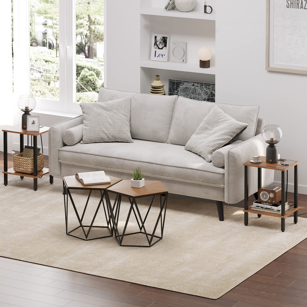 TUTOTAK End Table with Charging Station, Side Table with USB Ports and Outlets, Nightstand, 2-Tier Storage Shelf, Sofa Table for Small Space TB01BB040 TUTOTAK