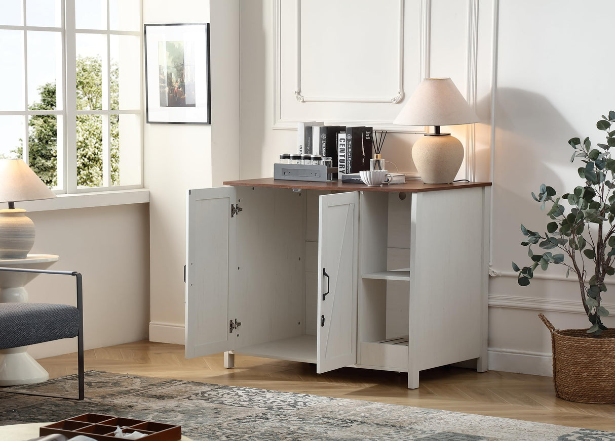 FOREST GRAVITY Cat Litter Robot Enclosure,for Placing Litter Robot 3/4,Power Outlet and Dog-Proof Shelf for Litter Robot Cabinet,Litter Collector for Automatic Litter Box Enclosure,Antique White FOREST GRAVITY