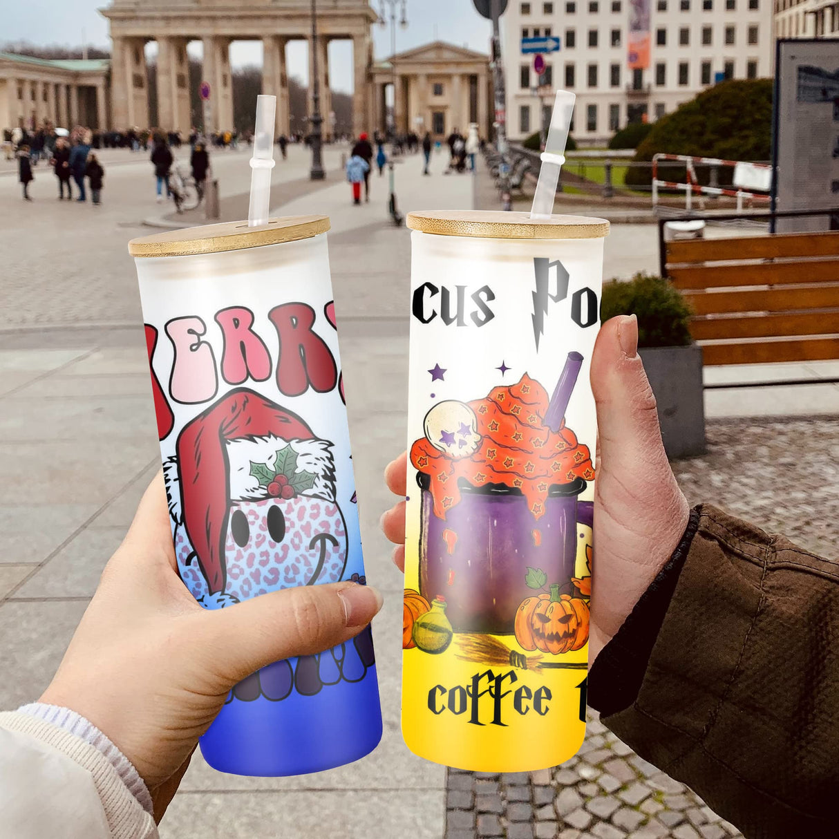 AGH 25 oz Sublimation Glass with Bamboo Lid, 6 Pack Frosted Sublimation Beer Can Glass, Gradient Color Material, Suitable for Beer, Juice, Ice Water, Drinks, Etc. AGH