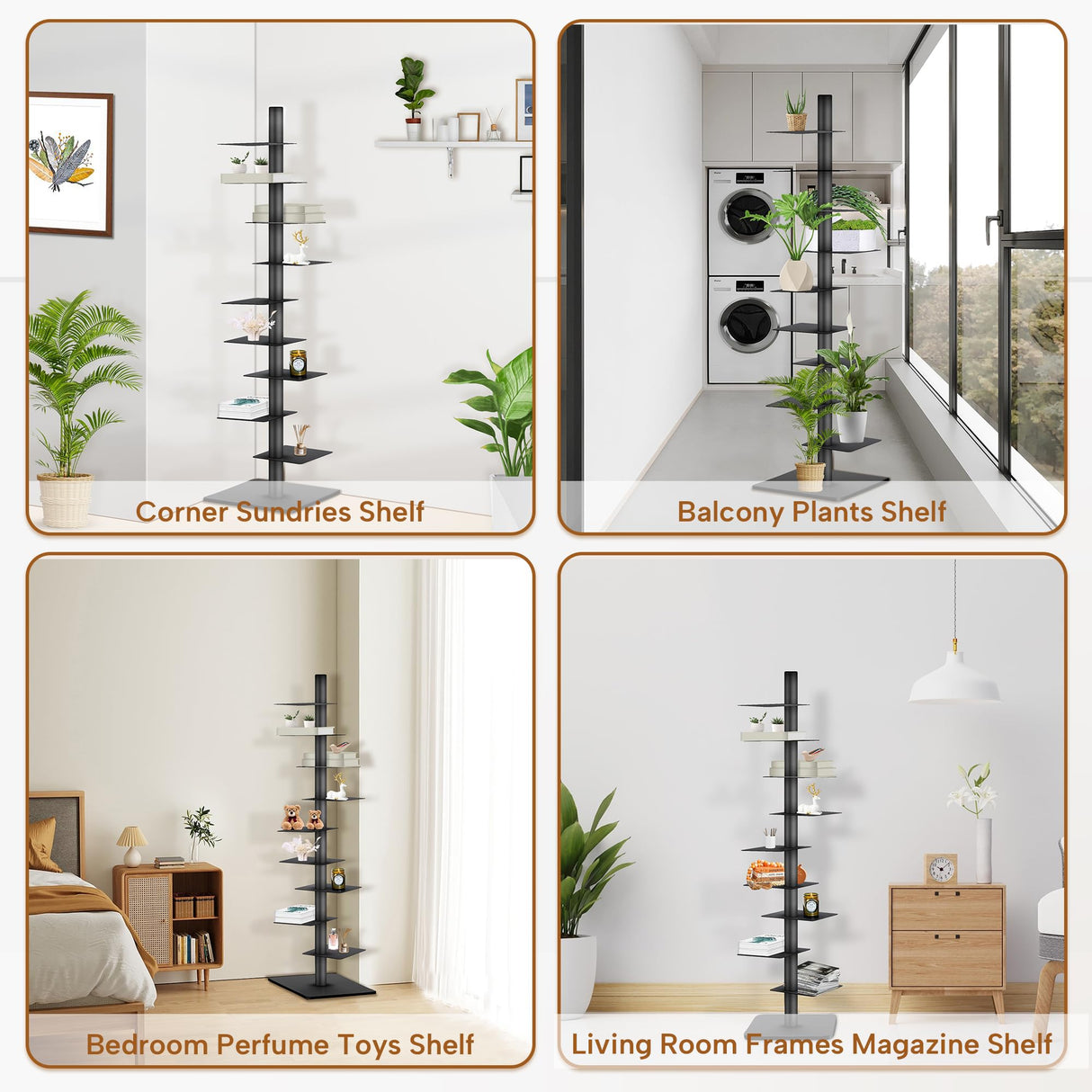 9 Tier Metal Vertical Bookshelf Tower, Freestanding Invisible Spine Bookshelf, Tall Ladder Bookcase Floating Shelf for Small Spaces, Modern Storage Corner Shelf for Living Room, Office, Bedroom Decor GENMOUS & CO.