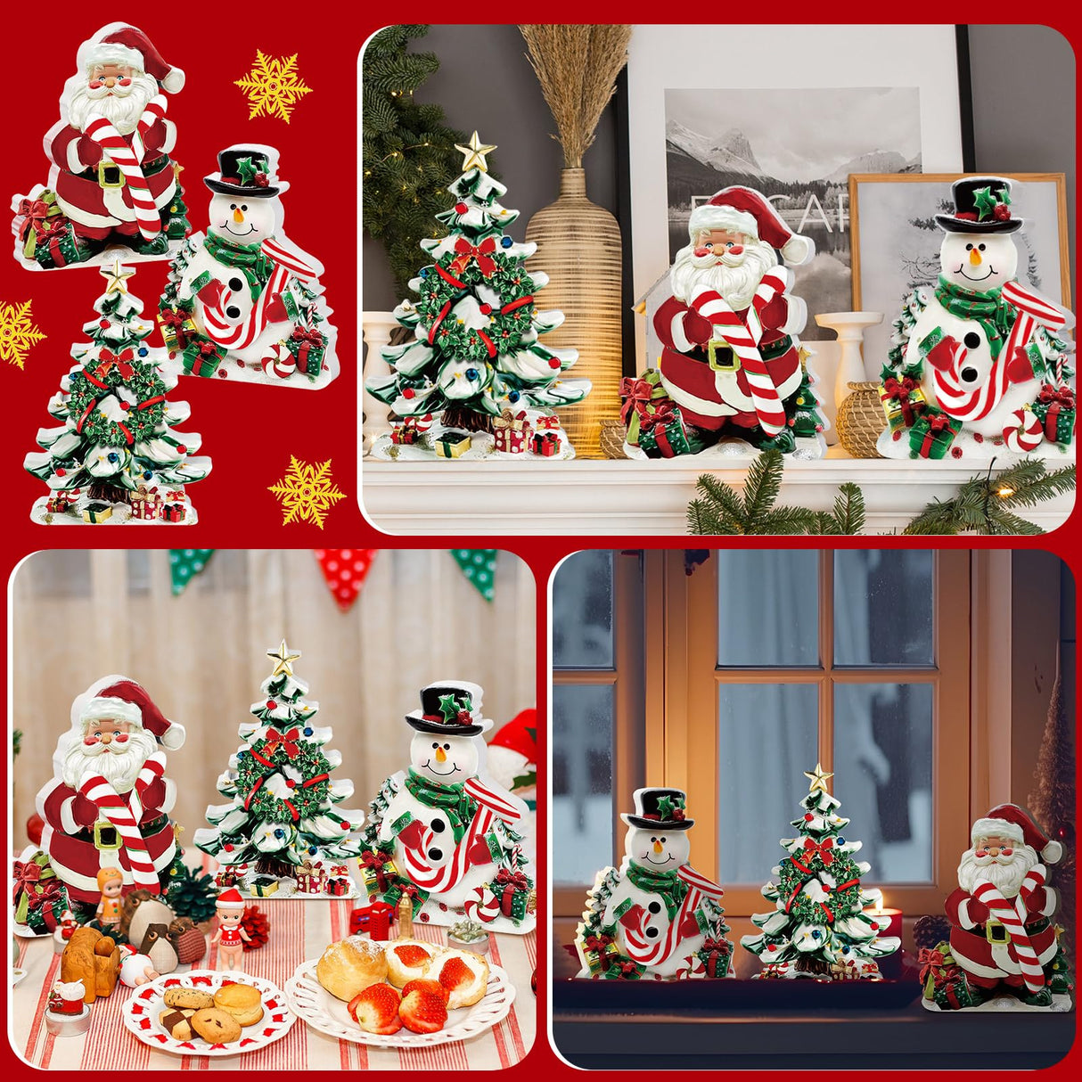 Yousoontic 3 Pcs Christmas Table Decorations Wooden Christmas Table Centerpieces Rustic tiered tray decor farmhouse Centerpieces Santa Claus Snowman Xmas Tree table signs for Xmas Winter Holiday Party Yousoontic