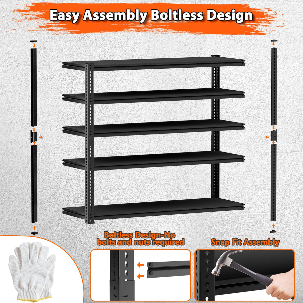 Storage Shelves Heavy Duty 2 PCS,60" L x 24" W x 78" H Garage Storage Shelves Unit Loads 3700LBS, 5-tier Adjustable Metal Industrial Utility Shelf Rack for Kitchen, Laundry Room, Warehouse, Basement ROOMTEC