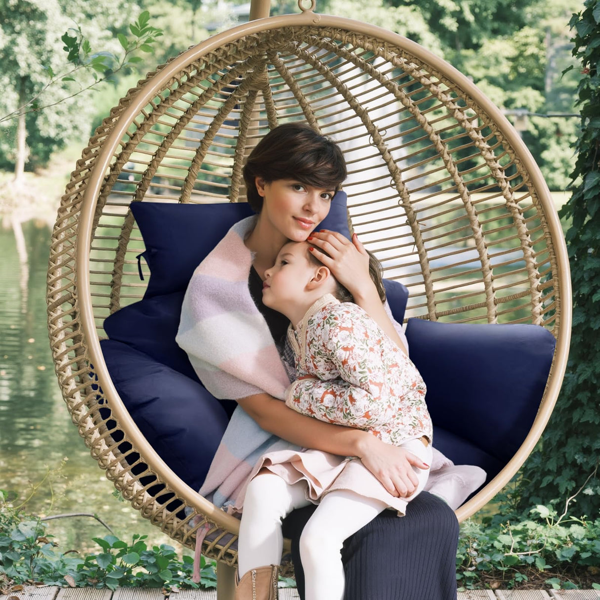 Yefound Hanging Basket Seat Cushion Egg Chair Cushion Waterproof Hanging Chair Cushion with Headrest Light Grey Yefound