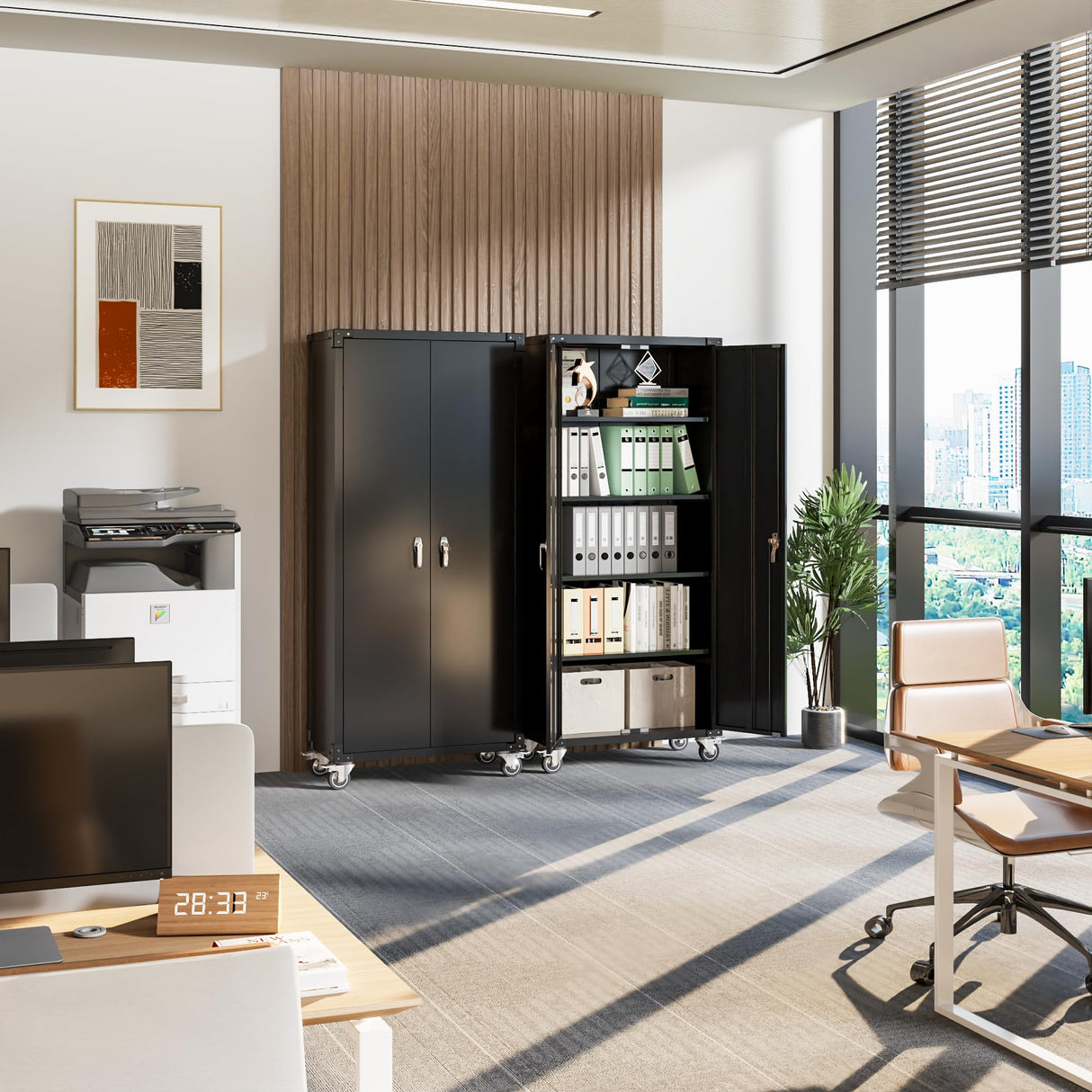 UINSOO 72" Tall Black Metal Storage Cabinet with Wheels, Rolling Storage Garage Cabinet with Adjustable Shelves and Door for Garage, Office, Kitchen, Laundry Room, Assembly Required UINSOO