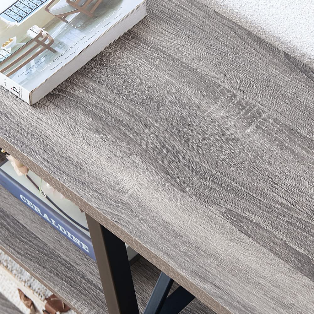 LVB Rustic Sofa Table, Farmhouse Console Table for Living Room, Hallway entryway Table with Storage, Entry Table for Foyer, Light Grey Oak, 55 Inch LVB