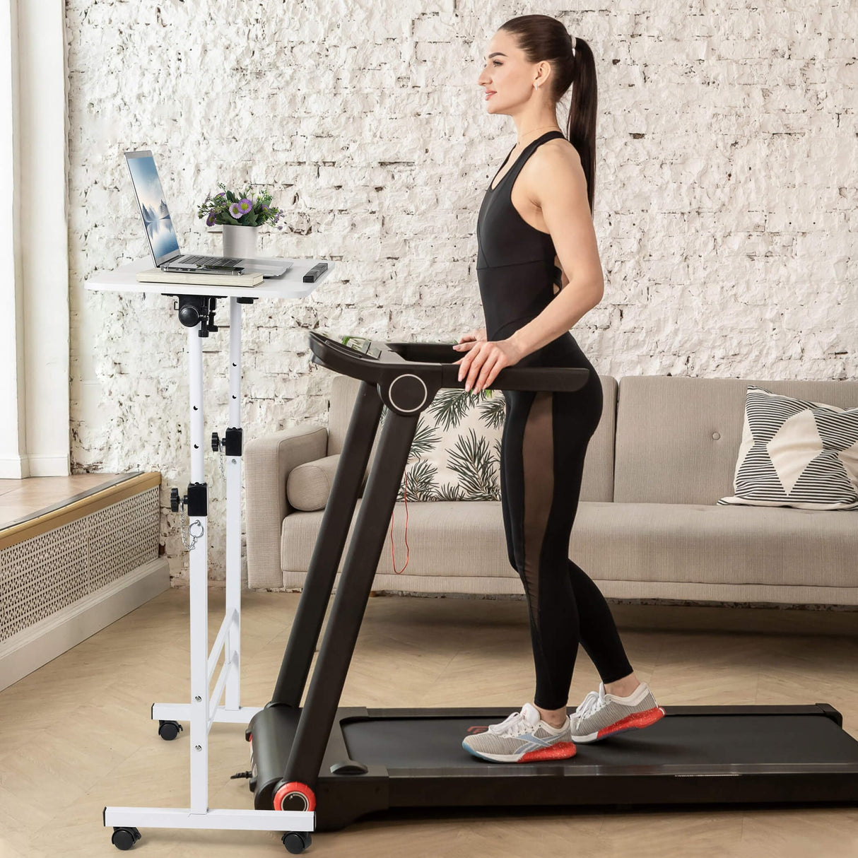 Small Standing Desk Adjustable Height,Rolling Computer Desk,Mobile Standing Desk with Wheels,Portable Stand Up Desk,Tall Computer Table,Adjustable Desktop Sit Stand Desk,Size 31.5x15.7 Inch White Dekhaoxe