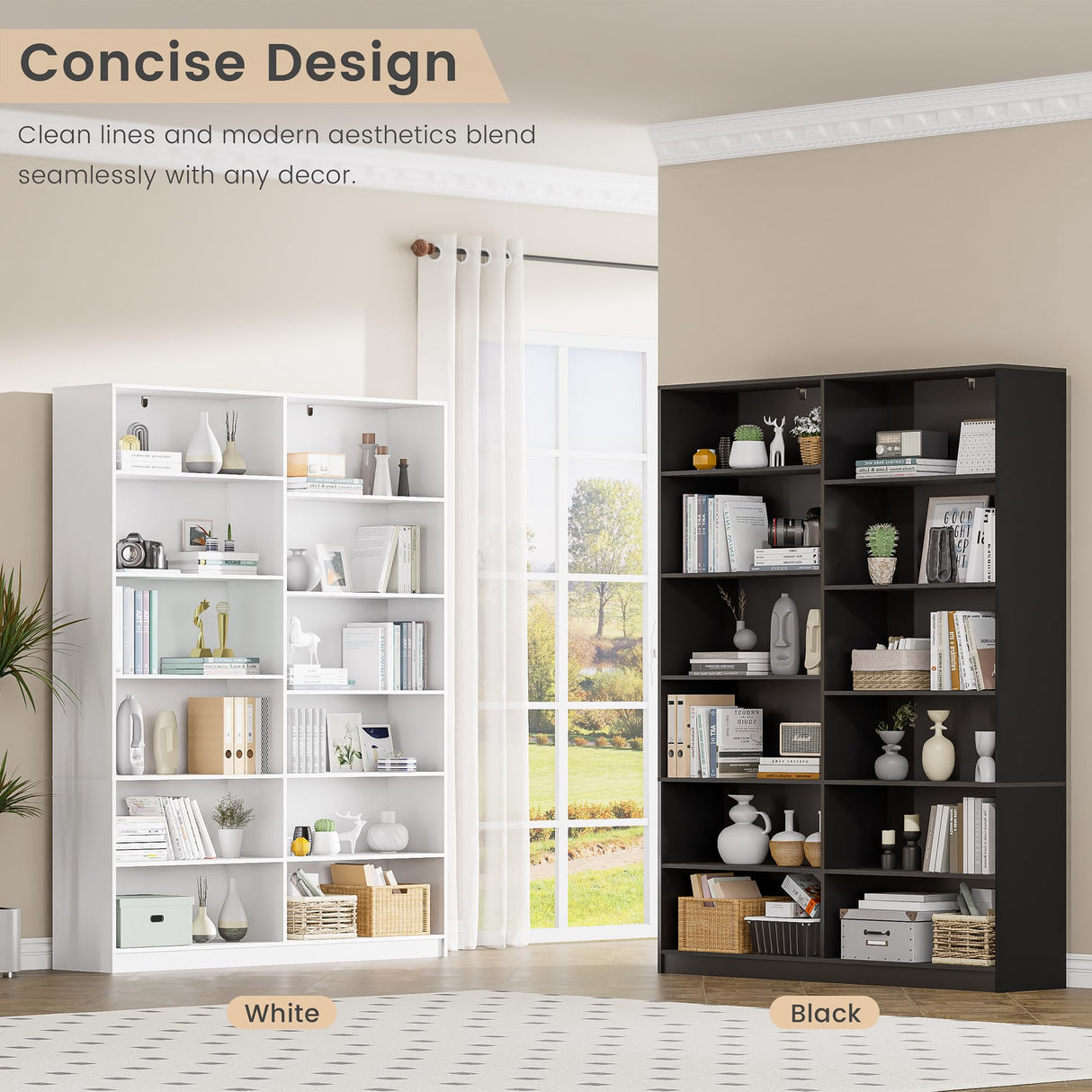 6 Tier Large Bookshelves, 70.8 Inch Tall Bookshelf and Bookcases for Living Room, Study Room, Home Office Library,White Bookcase with 12 Open Shelves. Odeekea