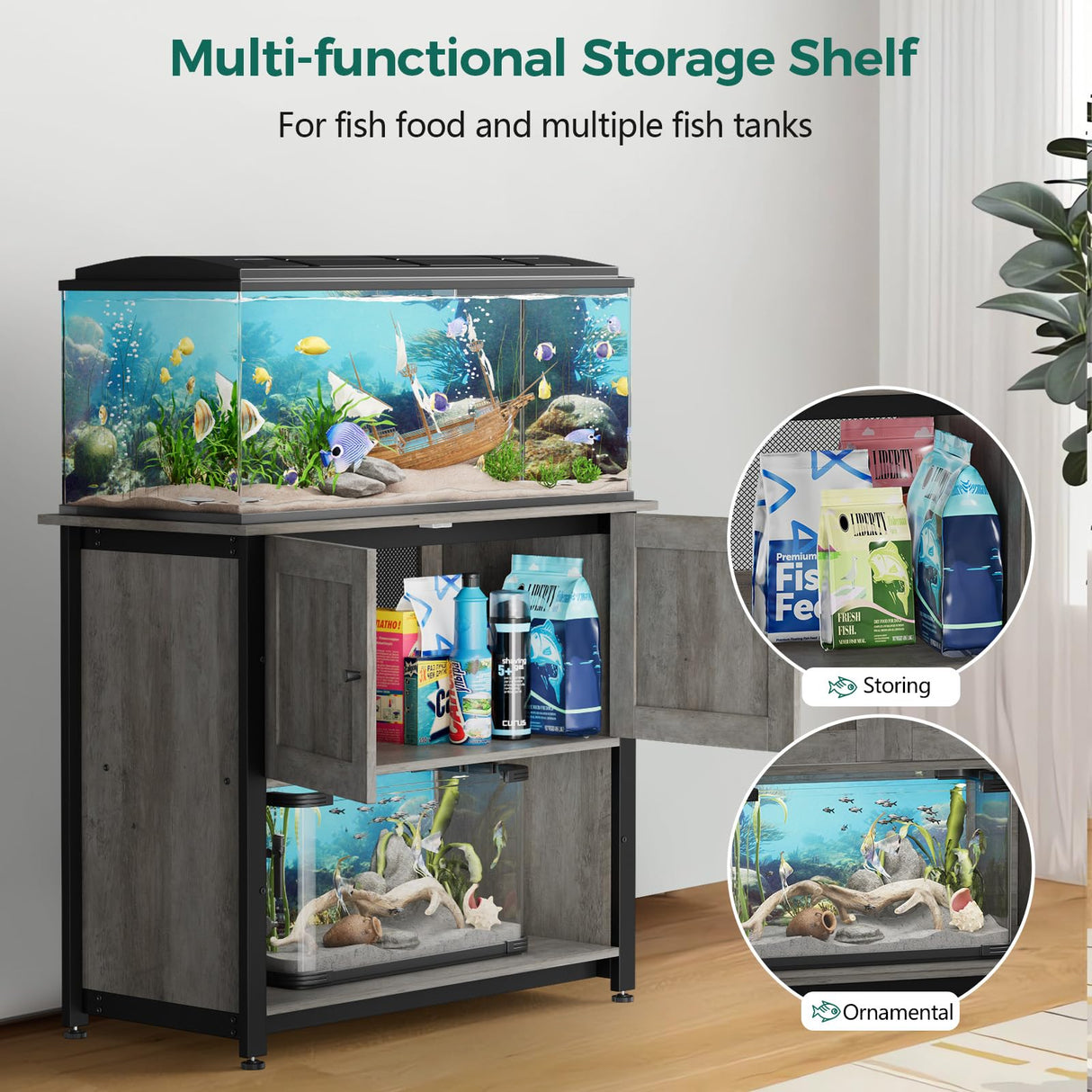 Tatub 40-50 Gallon Fish Tank Stand, Aquarium Stand with Storage Cabinet for 10-50 Gallon Fish Tank, Turtle Tank, Reptile Tank, Heavy Duty Metal Frame 1000 LBS Capacity, Light Ivory Tatub