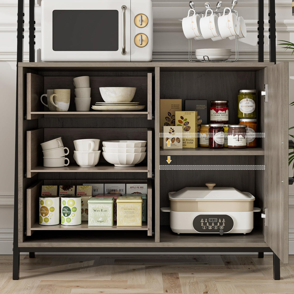 HITHOS 69" Industrial 4-Tier Bookshelf with Wooden Drawers - Ash Grey Elegance HITHOS