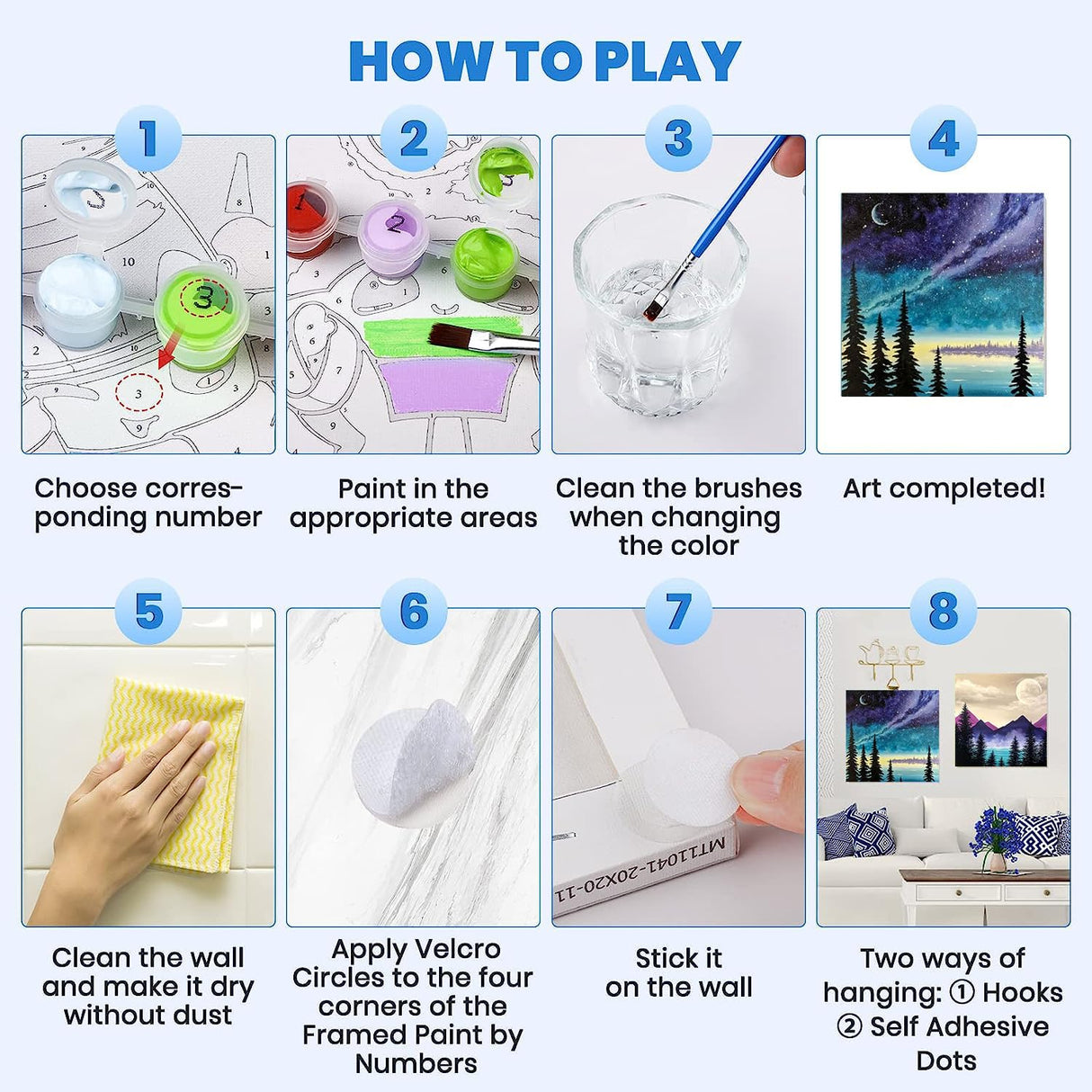 Paint by Numbers Kits, Paint by Number for Adults Canvas with Frame, Easy DIY Acrylic Paint by Numbers, 4 Pack Moon Mountain Lake Landscape Oil Painting for Kids & Adults Beginners (8x8 Inch) WoodArtSupply