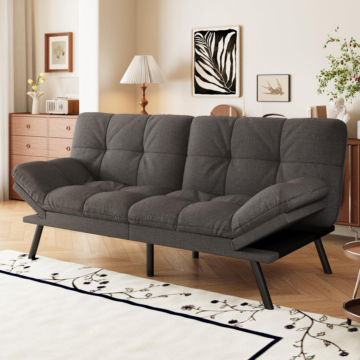 AMICLIBER Convertible Futon Sofa Bed,71" Memory Foam Futon Couch,Detachable Cushion,Adjustable Backrest & Armrest,Linen Modern Loveseat Sleeper Recliner for Living Room,Office,Apartment,Classic Grey AMICLIBER