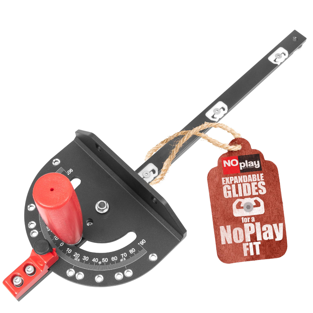 Fulton Miter Gauge 2000 SE Featuring NoPlay Expandable Glides • Steel Miter Bar Bar • Fits into a 3/4” x 3/8” Miter Slot • UHMW Slick Pad • Protractor Style Head with 13 Positive Stops Fulton