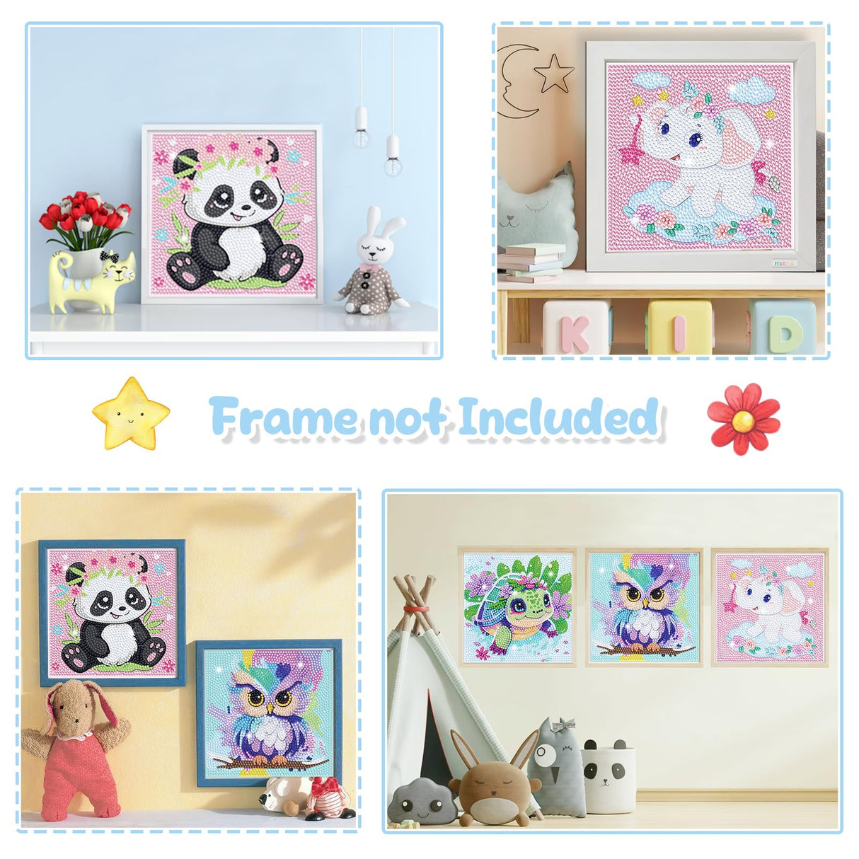 4 Pack Cartoon Diamond Art Kits for Kids, Crafts for Girls 8-12 Arts and Crafts for Kids Ages 4-8, 5D Cute Animals Diamond Art Painting for Adults Beginner, Gem Art for Home Wall Decor (6X6 inch) NANZHOO