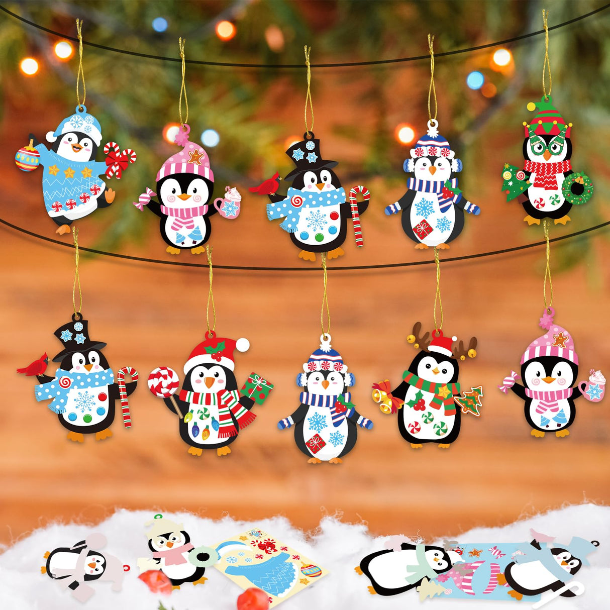 28 Pack Winter Christmas DIY Crafts Kit for Kids, Make Your Own Christmas Penguin Ornaments Stickers Cutouts Art Crafts Bulk for Kids Winter Holiday Xmas Home Class Art Game Activities Party Favors VABAMNA