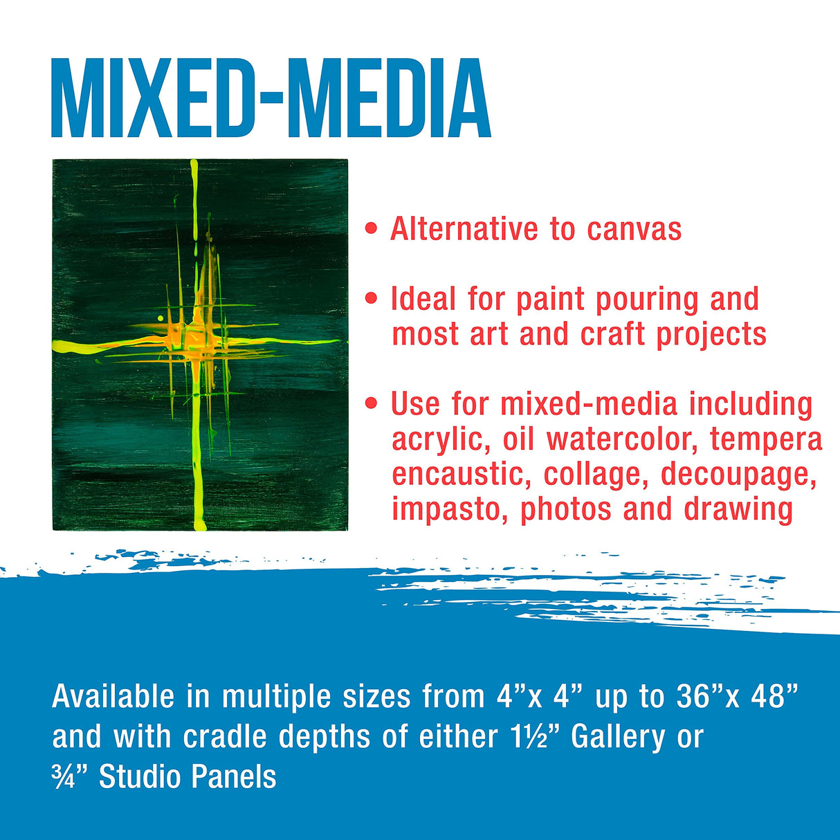 U.S. Art Supply Unfinished Cradled Wood Panels for Painting, 2 Pack of 30x40 inch - Gallery Birch Wooden Canvas Boards 1-1/2" Deep - Mixed-Media Craft, Acrylic, Oil, Encaustic, Paint Pouring U.S. Art Supply