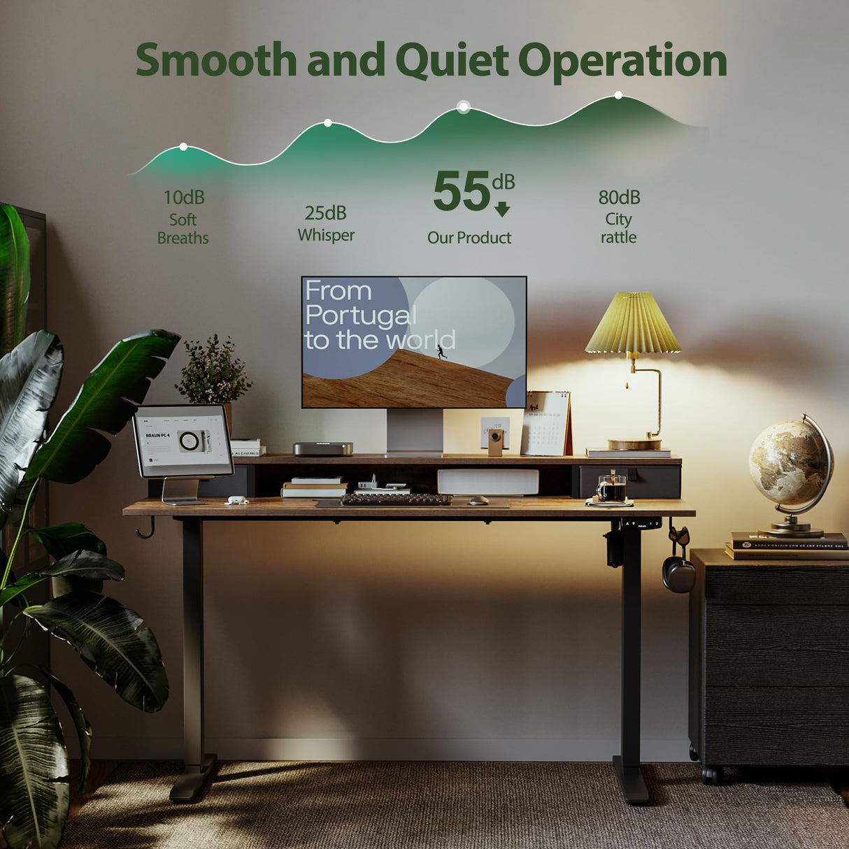 Agilestic 53 x 24 Inches Height Adjustable Electric Standing Desk with 2 Drawers, Stand Up Electric Desk Adjustable Height, Sit Stand Computer Gaming Table with Splice Board, Rustic Brown Agilestic