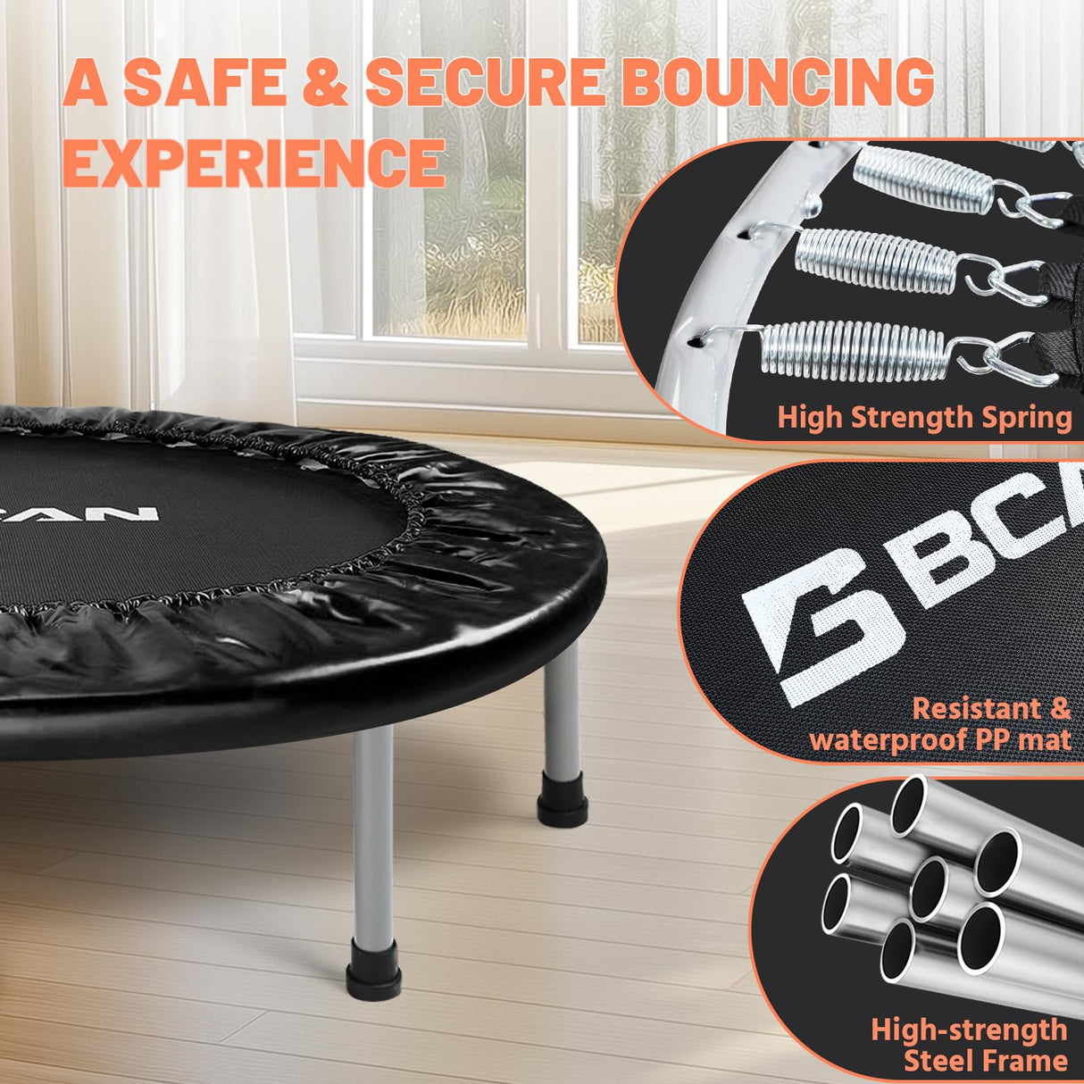 BCAN 36 Mini Trampoline Rebounder Trampoline for Adults Max Load 170lbs Small Trampoline Exercise Trampoline Fitness Trampoline Indoor/Garden Workout BCAN