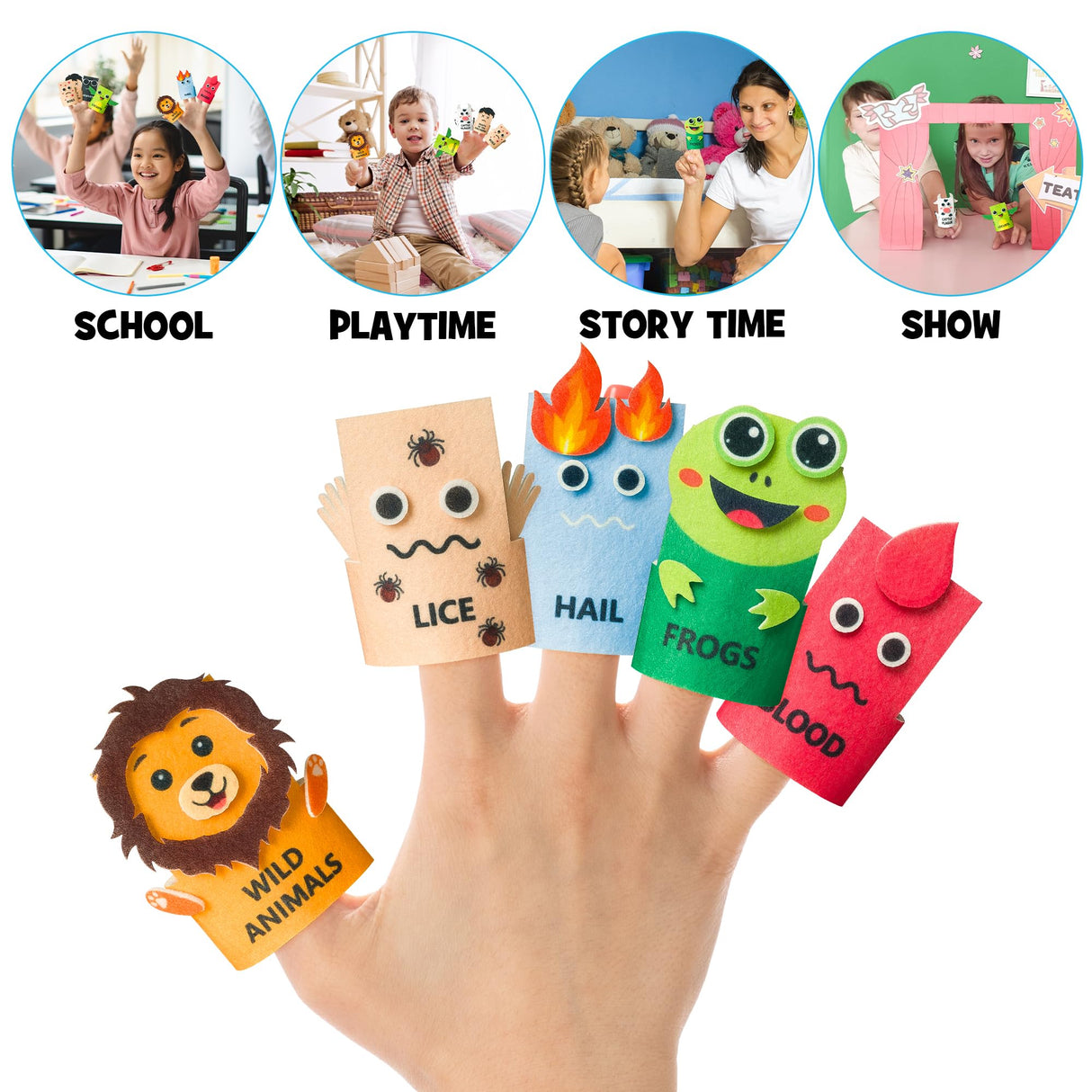 COcnny Passover Plagues Finger Puppets - 30pcs DIY Passover Toy Ten Plague Felt Hand Puppet Making Kit for Kids, Make Your Own Art Crafts Fingers Toys, Story Time Jewish Pesach Seder Supplies COcnny