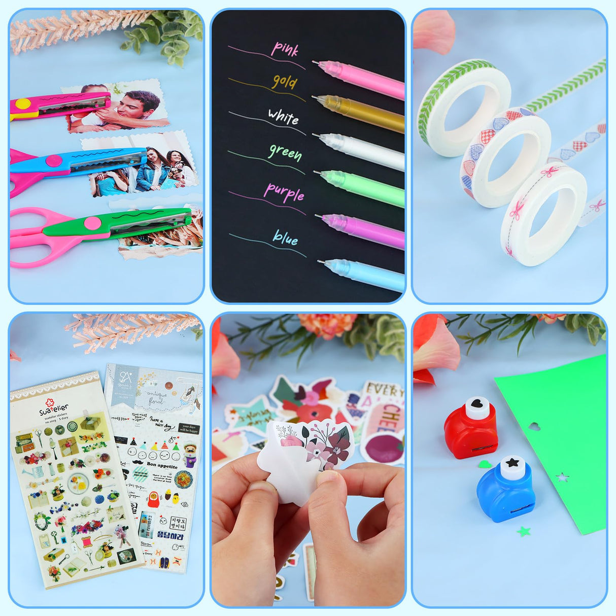 SICOHOME Scrapbook Supplies Kit - Bullet Junk Journaling Scrapbooking Set with Stationery Paper Stickers Tapes Scissors Markers - Birthday Gift Love Craft for Starter Kid Girl Women Adults SICOHOME