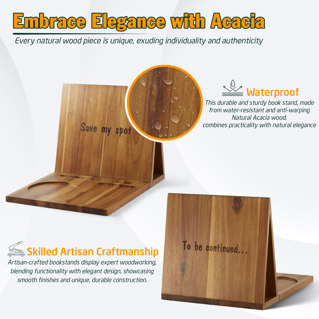 NAGAWOOD Triangle Book Holder, Book Rest, Acacia Foldable Book Nook Reading Valet, Triangle Book Stand with Cup, Pen, Glasses and Phone Holder for Bedroom, Nightstand or Office, Gifts for Book Lover NAGAWOOD