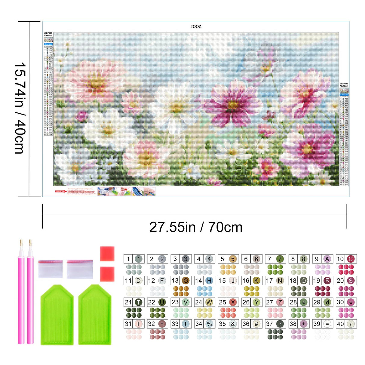 JOOZ Extra Large Diamond Art Kits for Adults, 5D Flowers Diamond Painting Kits for Adults, DIY Full Drill Large Diamond Painting Kits, Gem Art Flowers for Home Wall Decor 27.5 X 15.7 Inch JOOZ