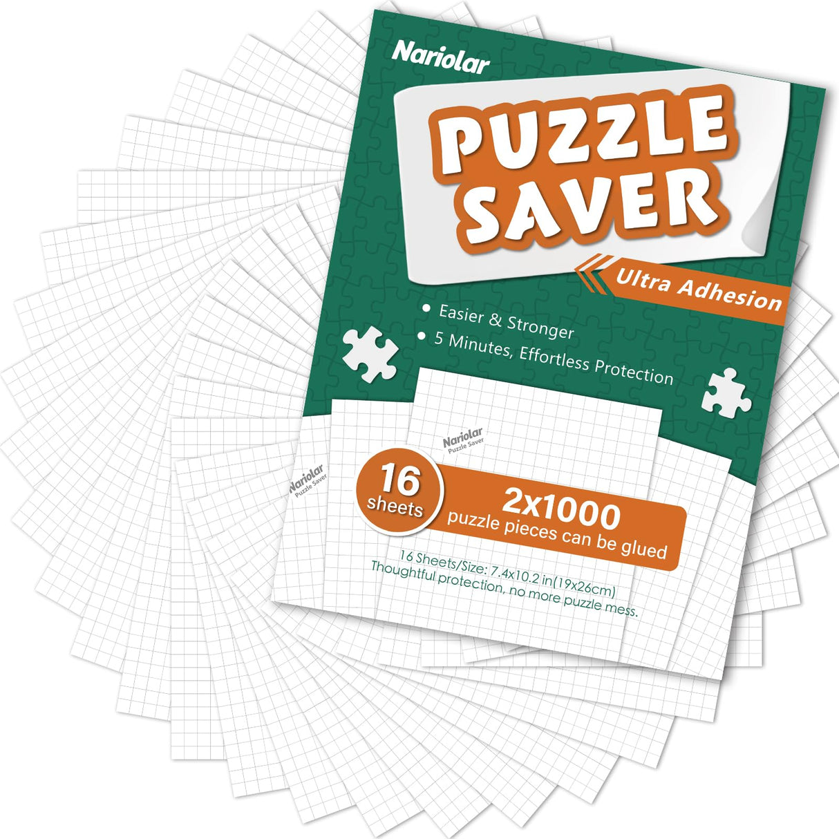 Nariolar Ultra Adhesion Puzzle Glue Sheets; 16 Jigsaw Puzzle Saver Sheets; 2 x 1000 Pieces Saver Nariolar