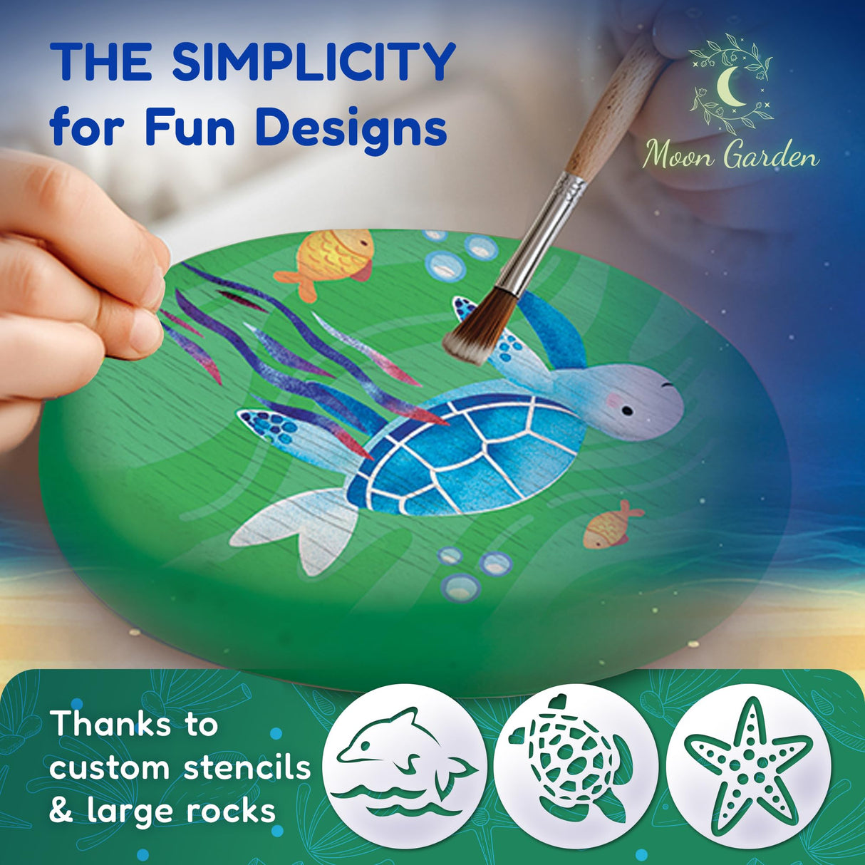 Glow in The Dark Ocean Rock Painting Kit, Arts and Crafts Painting Rocks for Kids, Kids Craft Paint Kits, Craft Activities Kits, Arts and Crafts Gifts for Boys Girls, Birthday Gift, Ages 6 and up Moon Garden