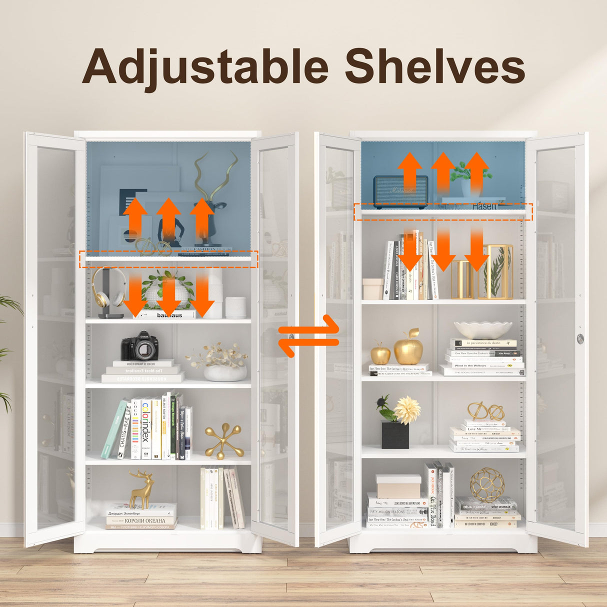 Glass Display Cabinet with Doors - White Metal Curio Cabinet with Lock Collectibles Storage Cabinet 71in Liquor Cabinet Retail Glass Display Cabinets with 4 Adjustable Shelves for Home Office TIMELESS PIECES