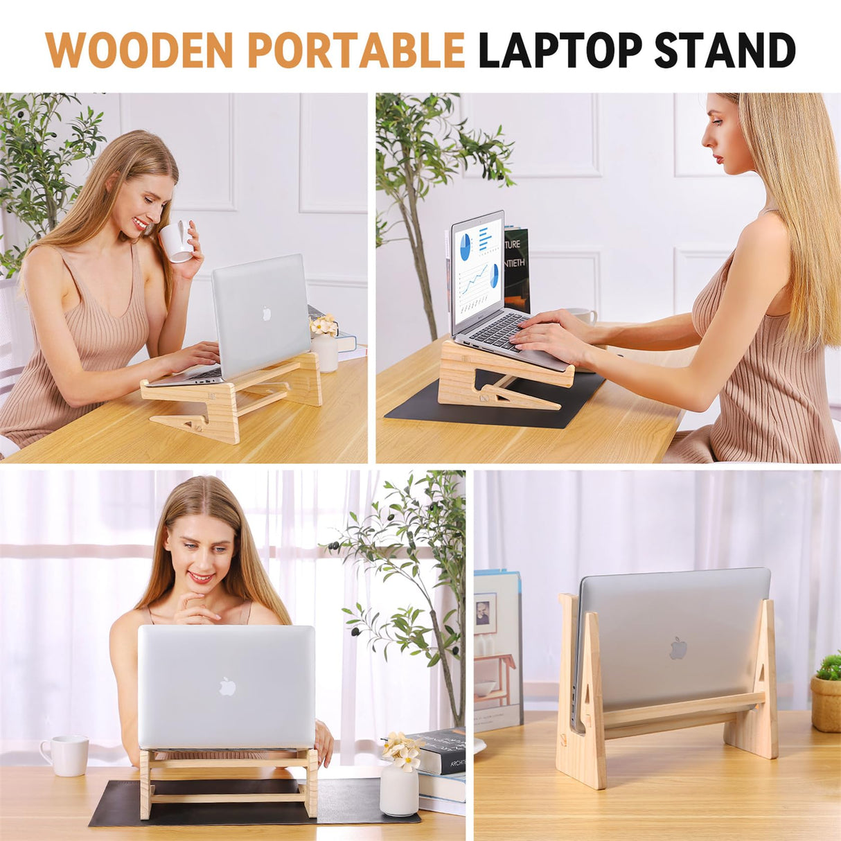 Wood Laptop Stand,Universal Computer Stands for Desk,Vertical Laptop Holder for MacBook Pro, Wooden Laptop Riser for MacBook Air, Dell, HP, Lenovo Compatible with 13.3 to 17.3 Inches All Laptops VNYOTT