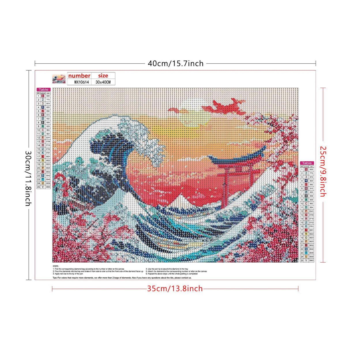 Lxmsja Cherry Blossom Diamond Art Kits for Adults, Great Wave DIY Full Drill Diamond Painting Kits for Beginners, 5D Gem Art Crafts for Adults, Home Wall Decor 16x12 inch Lxmsja