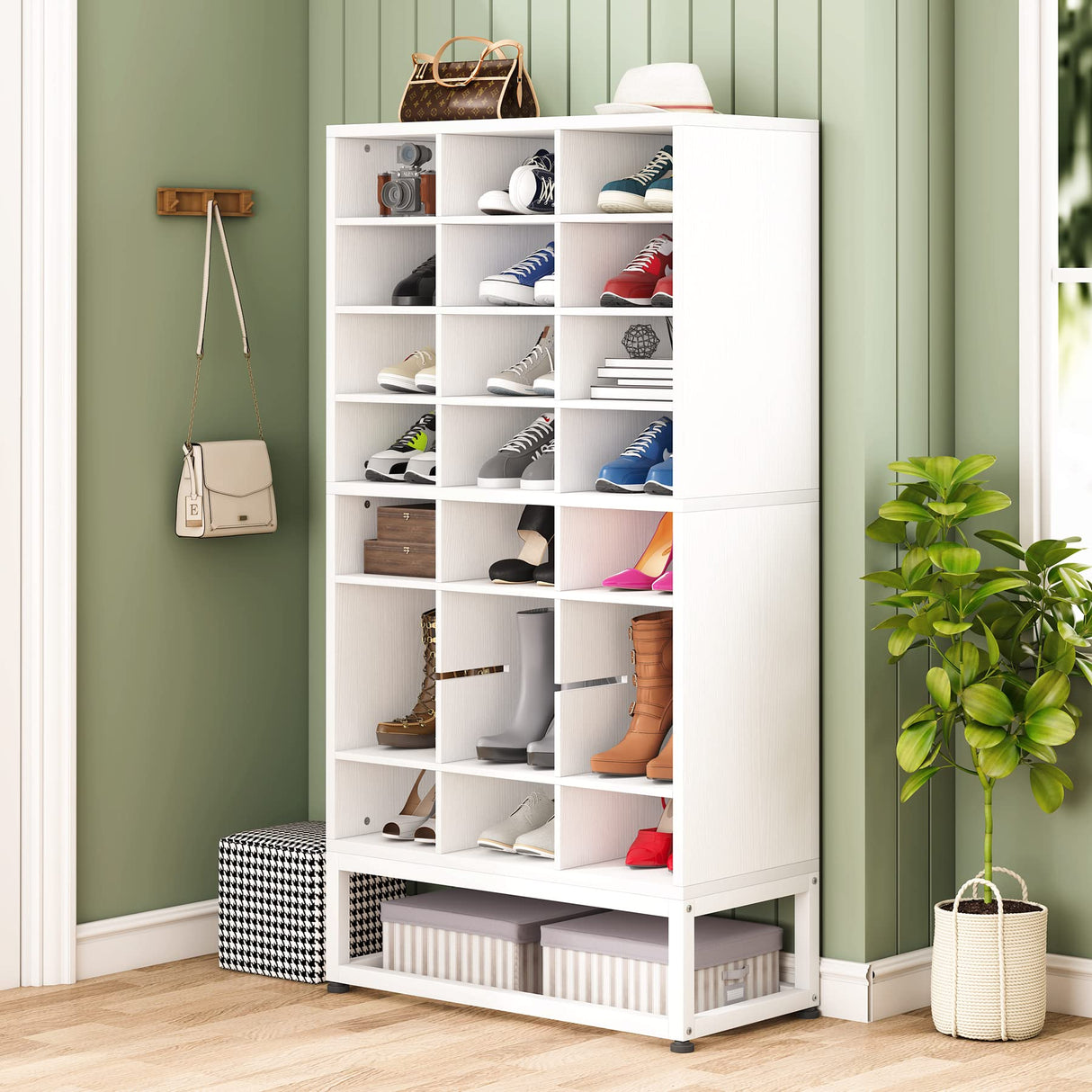 Tribesigns Shoe Storage Cabinet 55inch, 8-Tier Freestanding Cube Closet Organizers, 24 Pair White Shoe Rack Storage with Movable Partition Boards for Hallway, Bedroom, Closet, Entryway Tribesigns