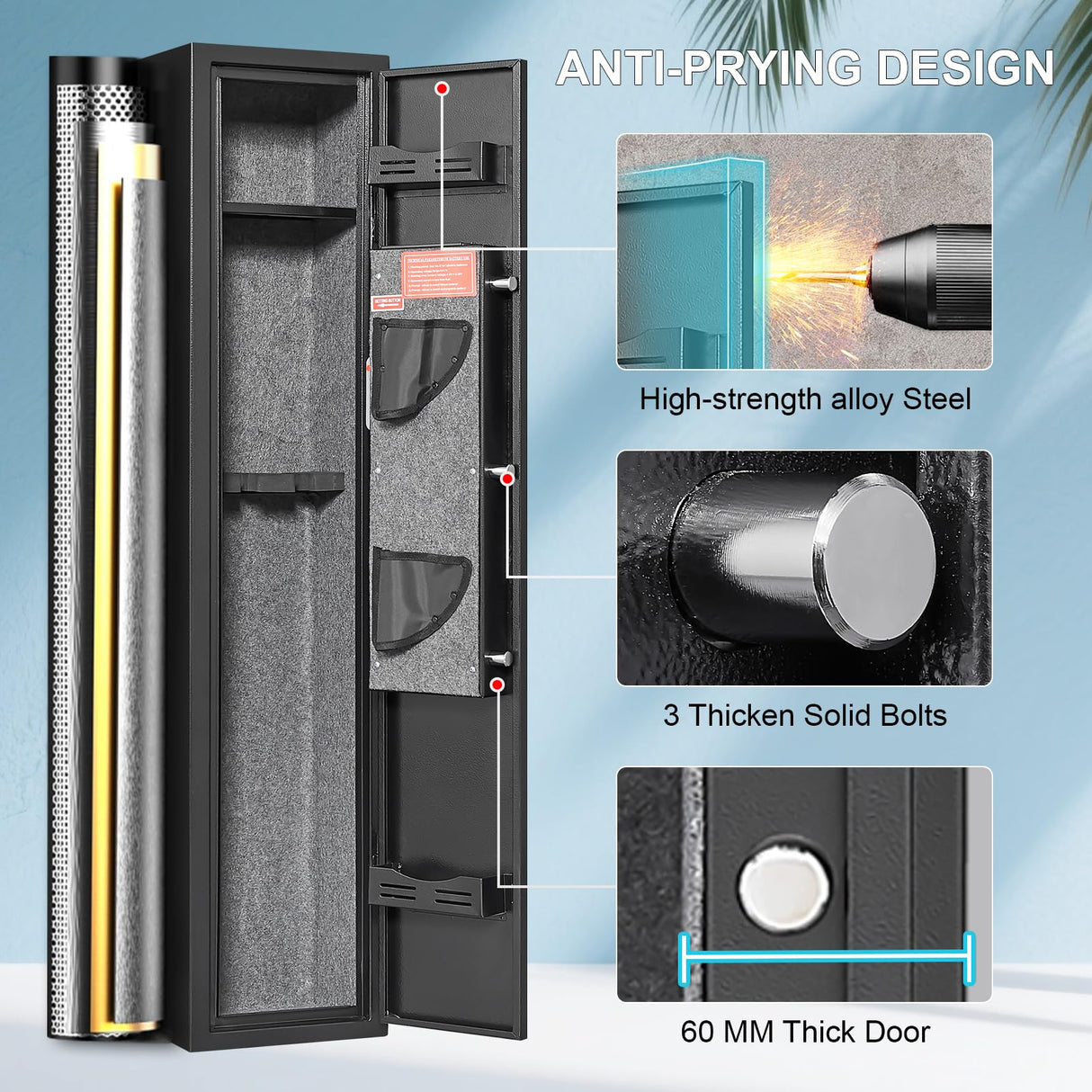 Marcree 2-3 Gun Safe, Gun Safe for Rifles and Pistols, Gun Cabinets for Rifles and Shotguns with Dual Alarm System, Rifle Safe, Gun Safes for Home Rifle and Pistols, No Assembly Marcree