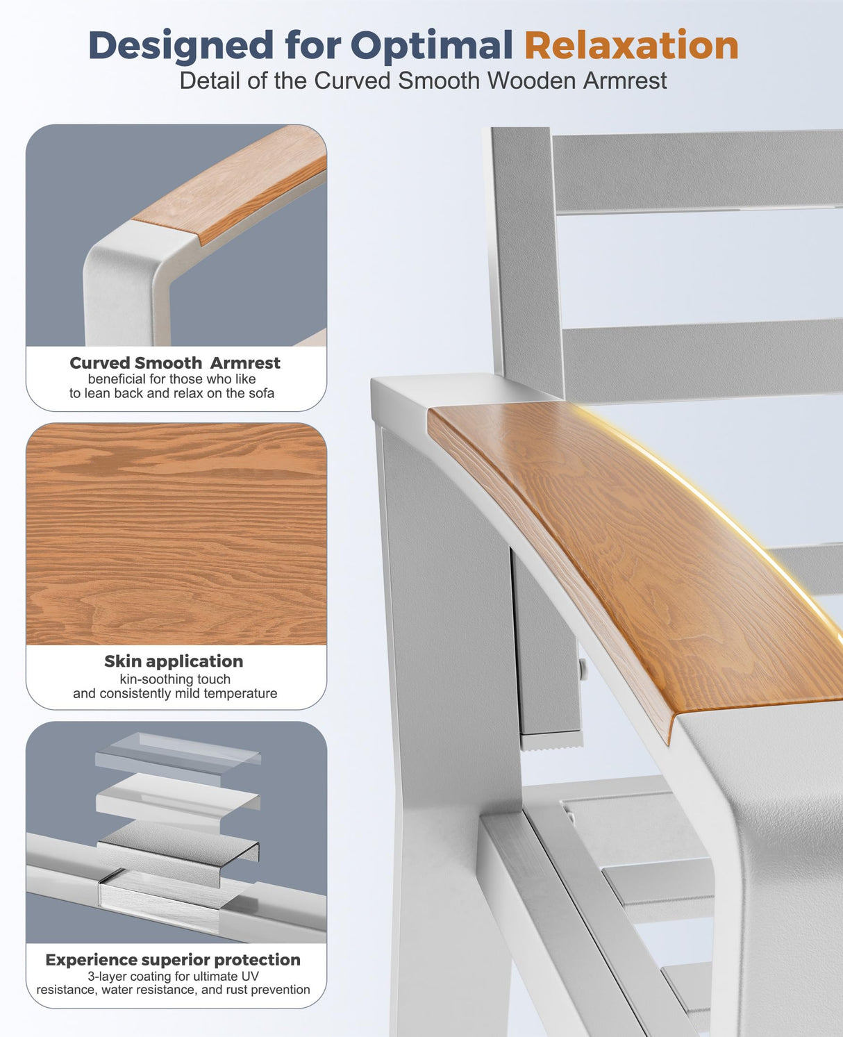 K Knowbody Aluminum Patio Furniture, Light Metal Outdoor 3-Seat Sofa, Curved Armrests, Olefin Cushions, Cast Sectional Sofa Chairs for Balcony, Porch, Backyard, Beige/Silver K Knowbody