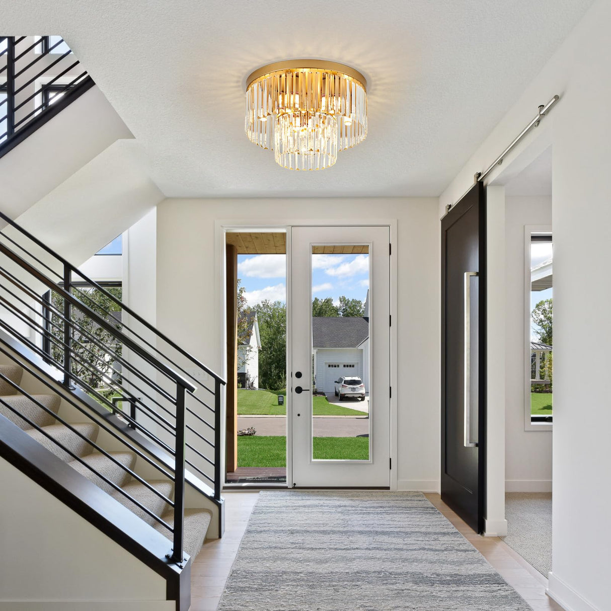 Faibra 17" Gold Crystal Ceiling Light - Modern 9-Light 2-Tier Luxury K9 Crystal Fixture for Dining Room, Kitchen, Island, Living Room, Bedroom Faibra