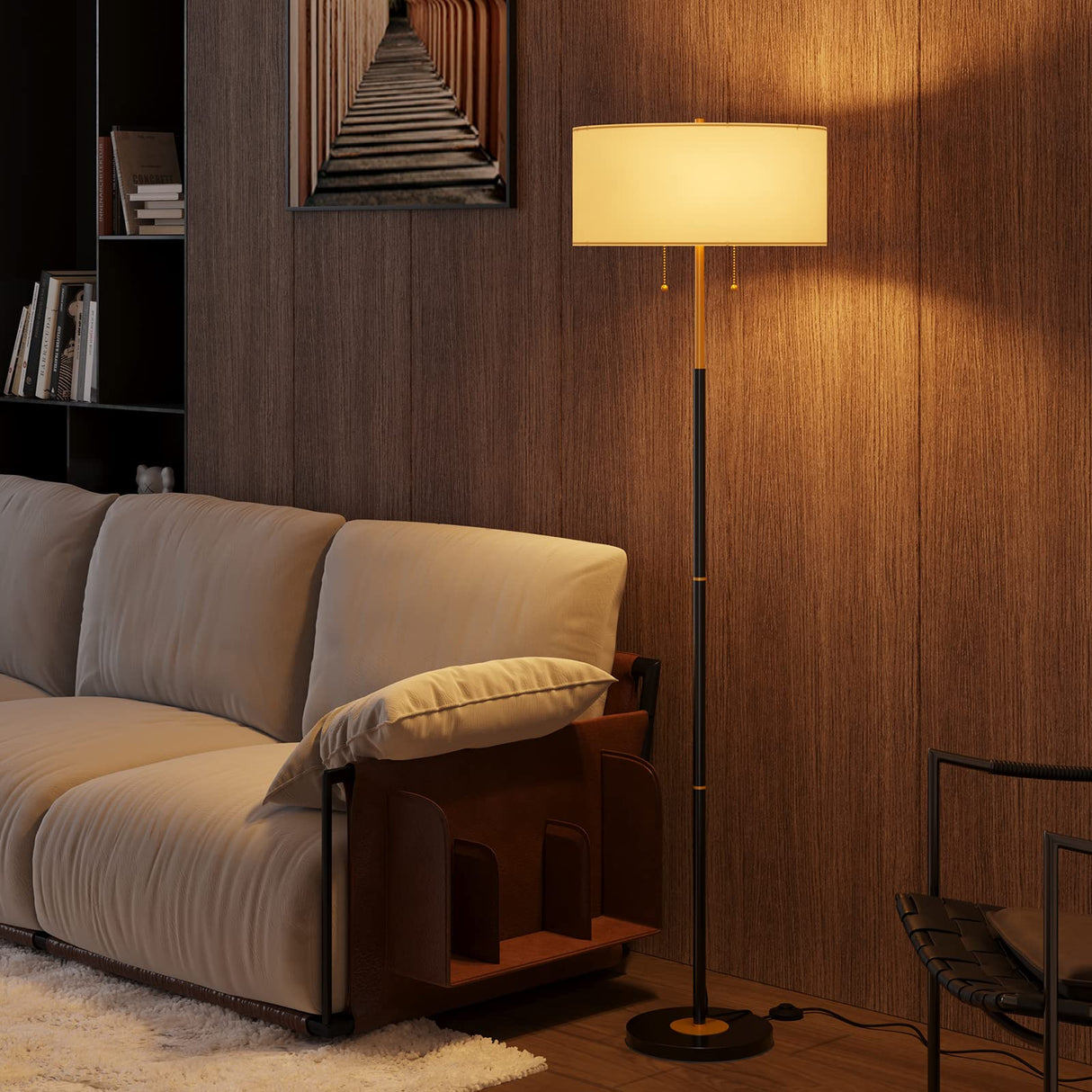 Karjoefar 2-Light Floor Lamp, Mid Century Floor Lamp with White Fabric Shade, Standing Lamp Tall Lamp for Living Room Bedroom, 3 Color Temperatures 9W Bulb Include Karjoefar
