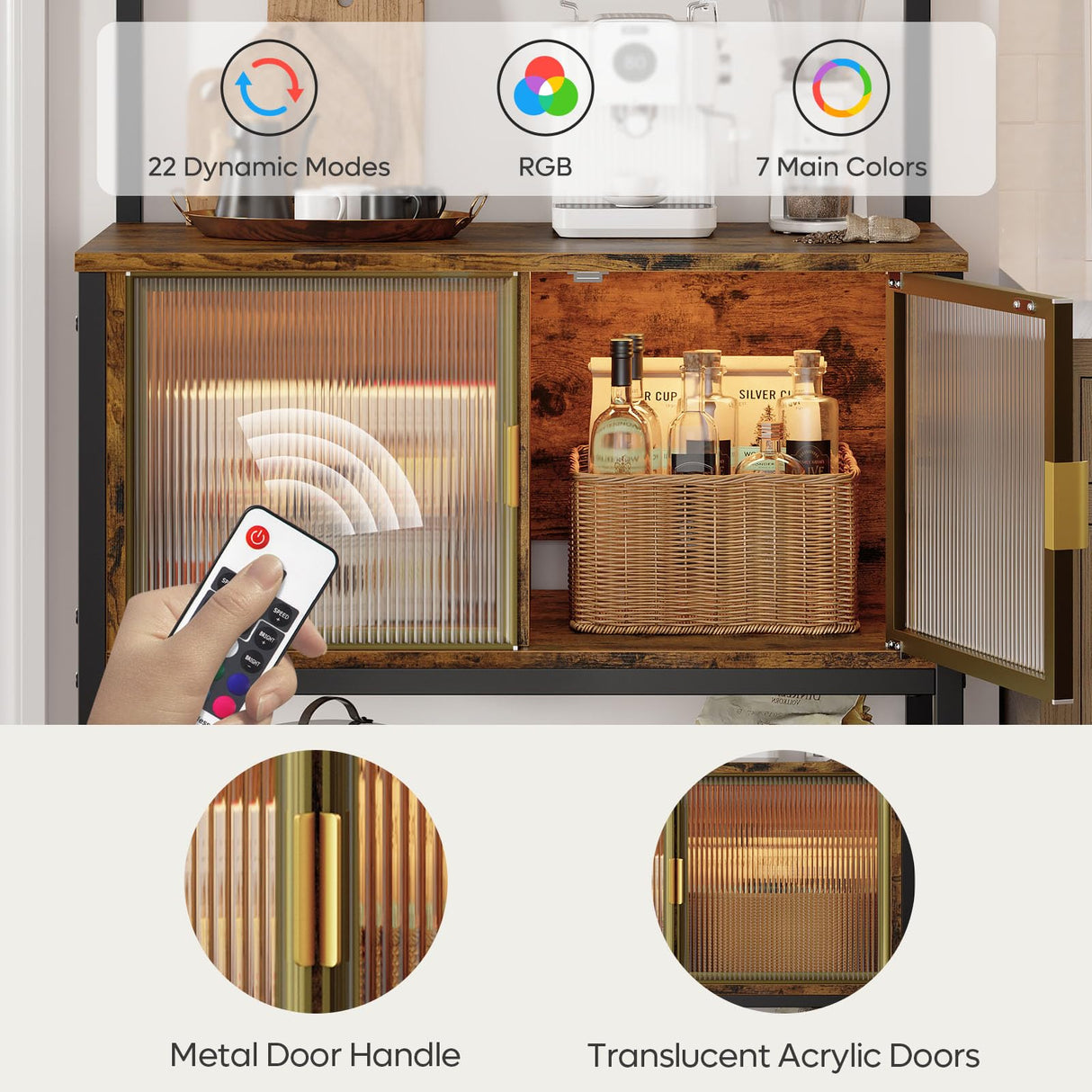 Rustic Chic 5-Tier Bakers Rack with Storage Cabinet and LED Lighting Bestier