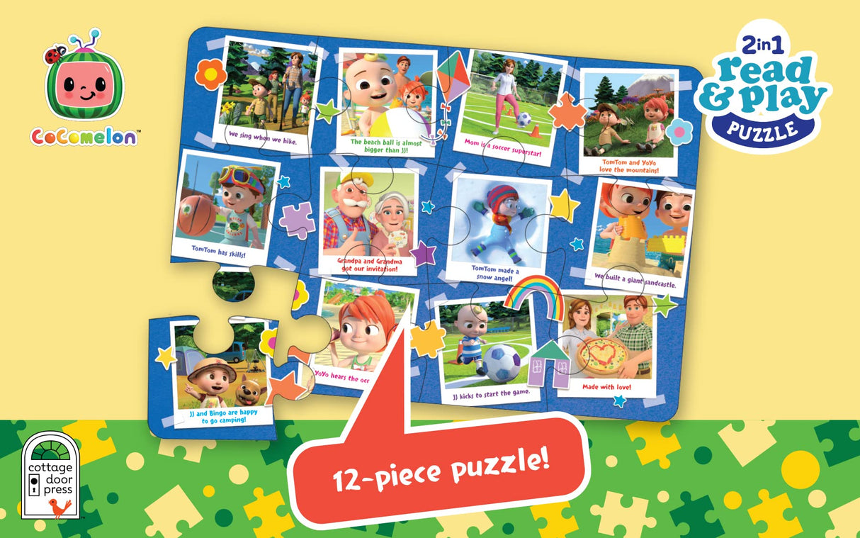 CoComelon Board Book and 12 Large Piece Jigsaw Puzzle for Preschoolers and Toddlers Ages 2+ ; JJ's Family Adventures: (Read, Play & Learn) Cottage Door Press