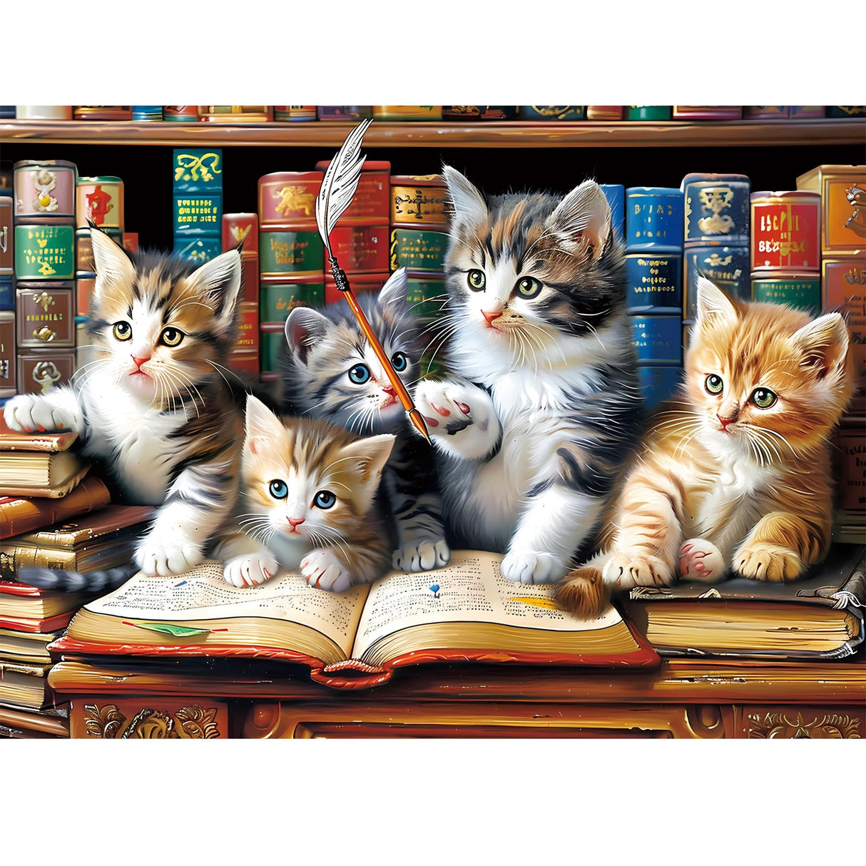 300 Piece Puzzle for Adults, Cats Library Jigsaw Puzzle, Funny Kitten Bookshelf Puzzles, Animal Pet Lover Challenging Puzzles for Friends Family Activity Game Nights Gifts, 20.5x15 in VOLUVOLU