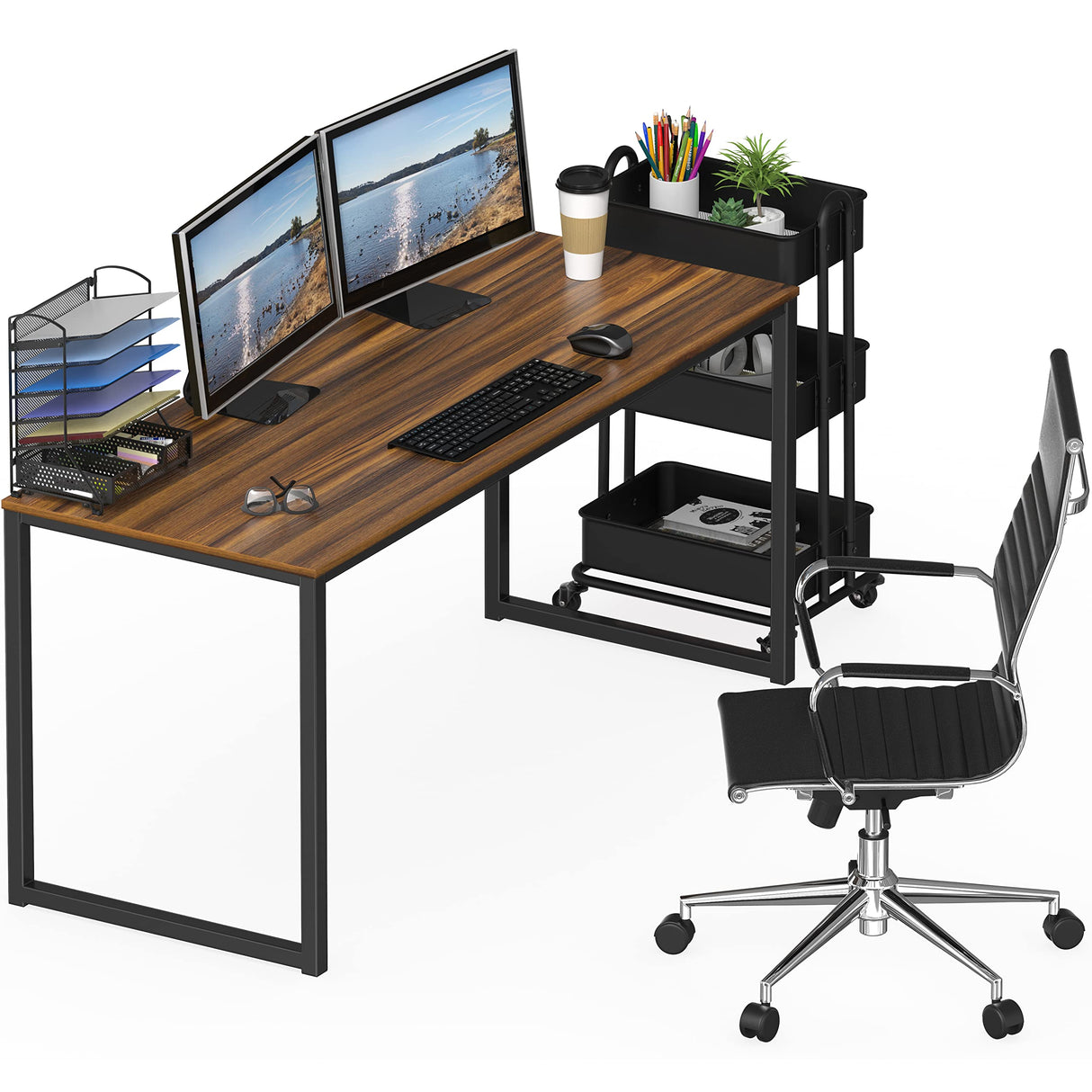 SHW Mission 55-Inch Home Office Computer Desk, Walnut SHW