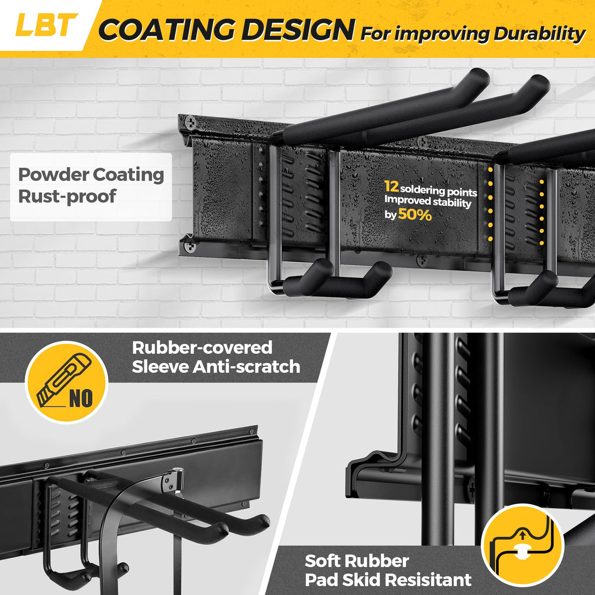 LBT 66" Garage Tool Organizer Wall Mount - 720lbs Garden Tool Organizer with Adjustable Hooks, Heavy Duty Metal Garage Storage Rack, Anti-Rust Shed Rack Holder Hanging Rake Broom Mower Snowboard LBT