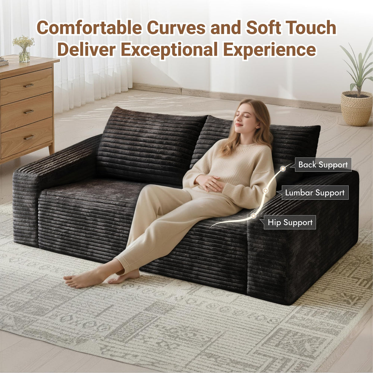 63 Inch Loveseat Sofa - Boneless Couch Plush Corduroy Upholstery, No Assembly Needed, Ultra Comfy for Small Spaces, Living Room, Bedroom & Apartment FAVSH