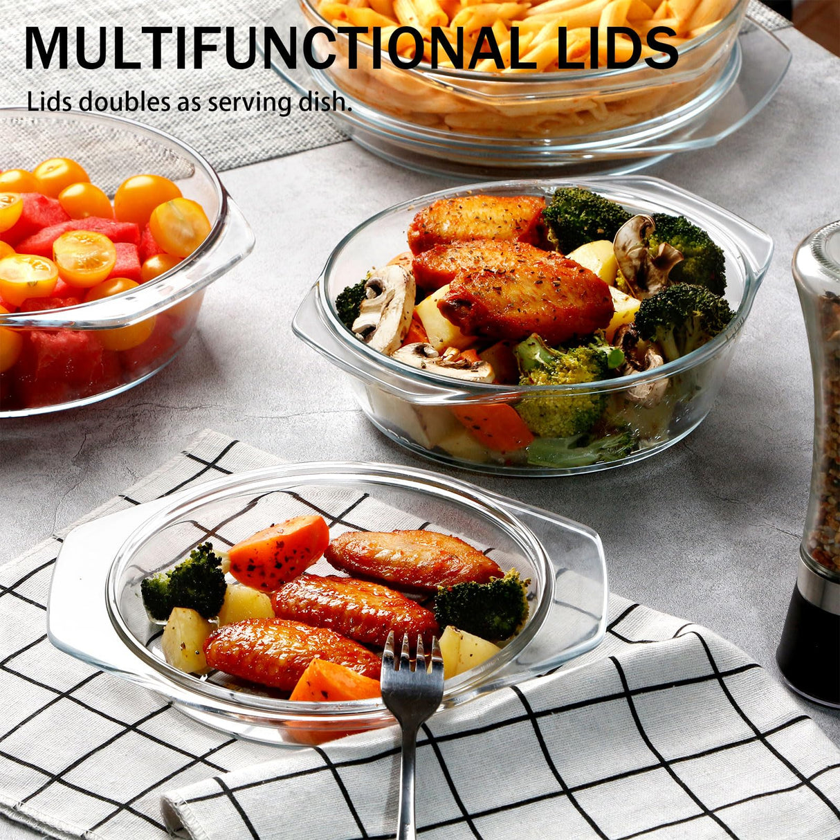 ZYER Round Glass Casserole Dish Set, Glass Casseroles Cookware with Glass Lid, Glass Casserole Dish With Lid(Set of 3-1L+1.4L+1.7L) ZYER