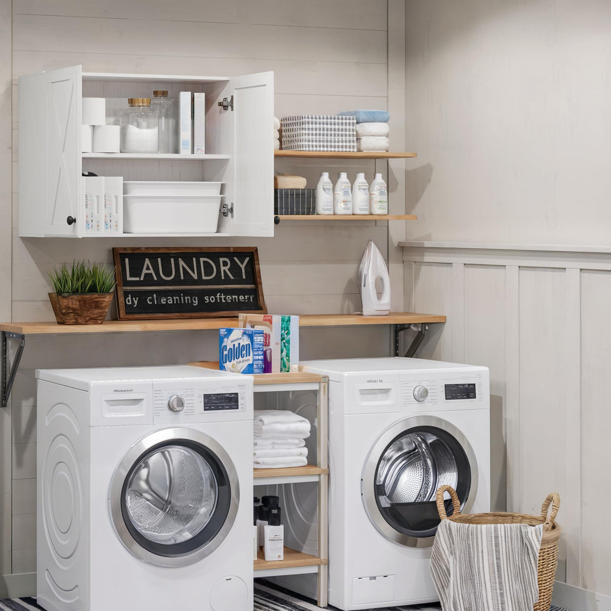 FIMELLO 30’’ Laundry Room Cabinets, Laundry Wall Cabinet Storage, Barn Door Kitchen Wall Cabinets with Doors and Shelves, Wall Mounted Cabinet for Laundry Room, Kitchen, Dinning Room, Bathroom, White FIMELLO