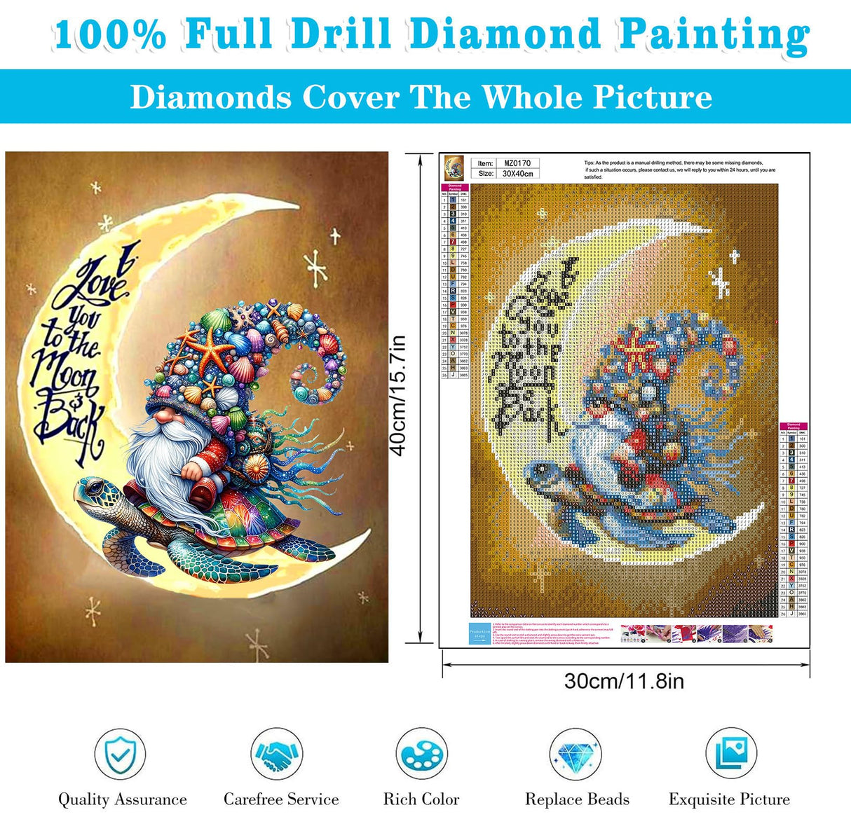 5D Diamond Painting Kits for Adults Moon Gnome Diamond Art Kits for Adoults DIY Full Round Paint with Diamond Art Dots Moon Turtle Gem Art Painting Crafts for Home Wall Decor 11.8x15.7inch Meothan