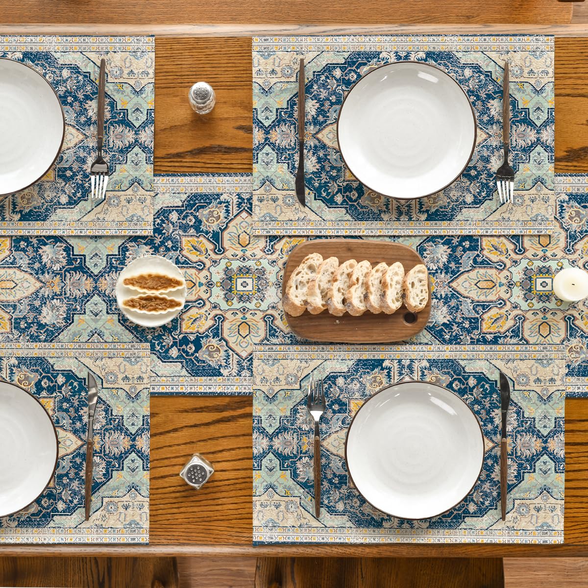 Artoid Mode Boho Bohemia Style Sliver Placemats Set of 4, 12x18 Inch Country Rustic Farmhouse Magical Fall Table Mats for Party Kitchen Dining Decoration Artoid Mode